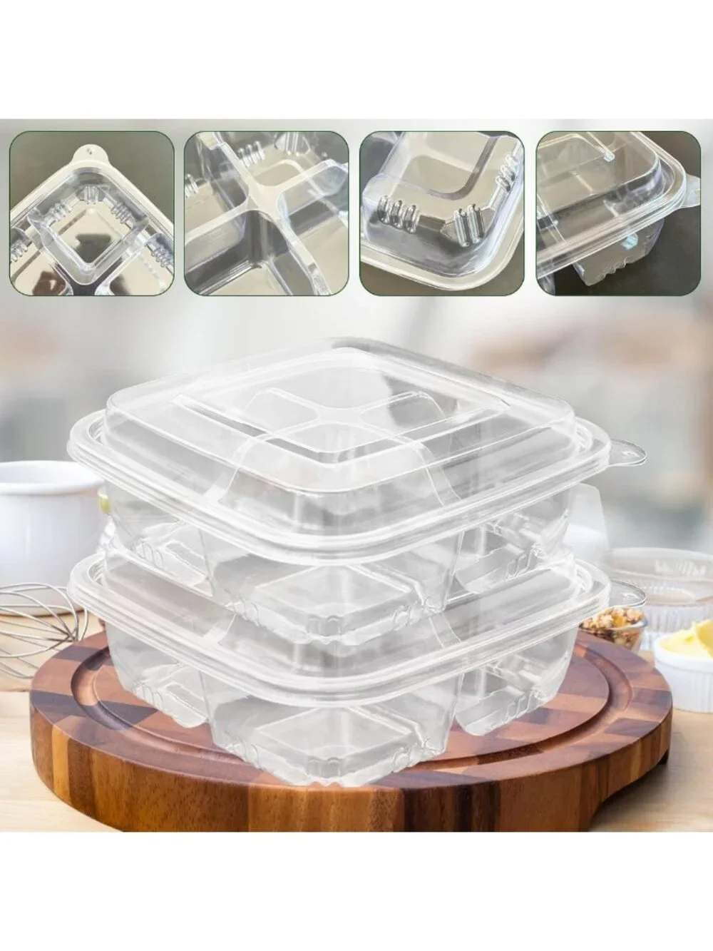 50 Pack Bento Snack Containers | 4 Compartment Lunch Box for Meal Prep & Snacks